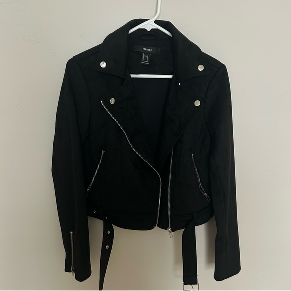 Women’s Forever 21 Black Moto Jacket, Faux Suede, Size Small - Picture 7 of 8